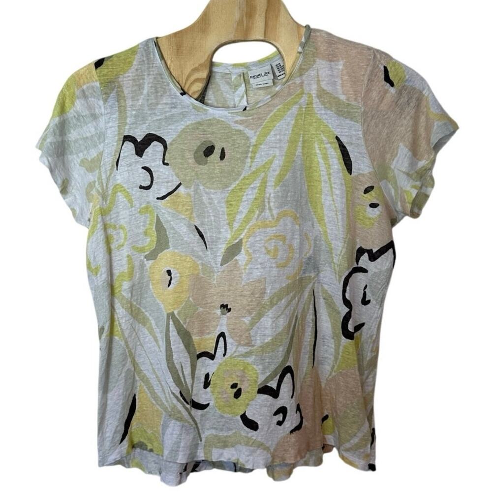 Rachel Zoe Women’s‎ 100% Linen Abstract Floral Top Size 2X Back Buttons Summer